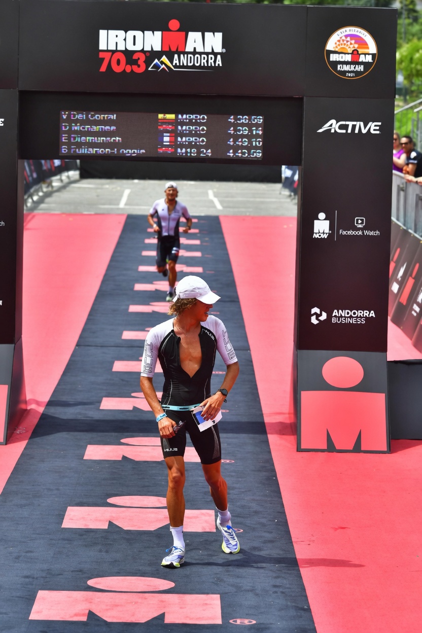 Blair Loggie at the IRONMAN 70.3 Andorra finish area