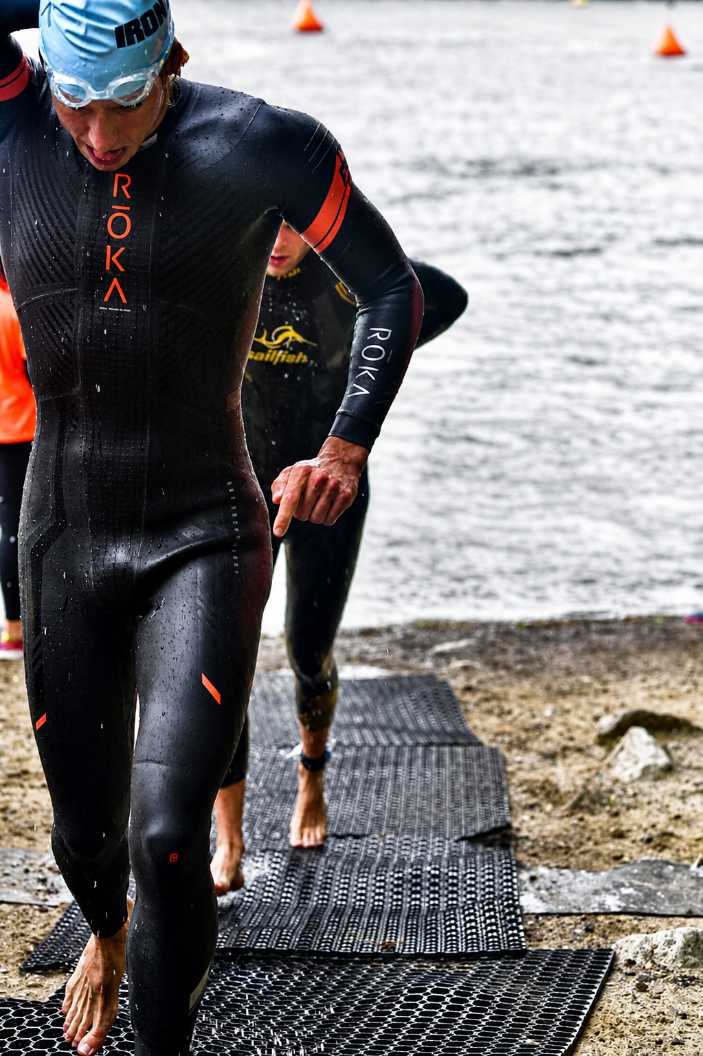 Blair Loggie exiting the swim during a triathlon